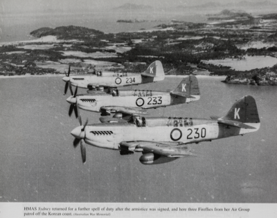  three Fireflies flying off Korean coast. Firefly 233 was flown by John Murray Culbertson 