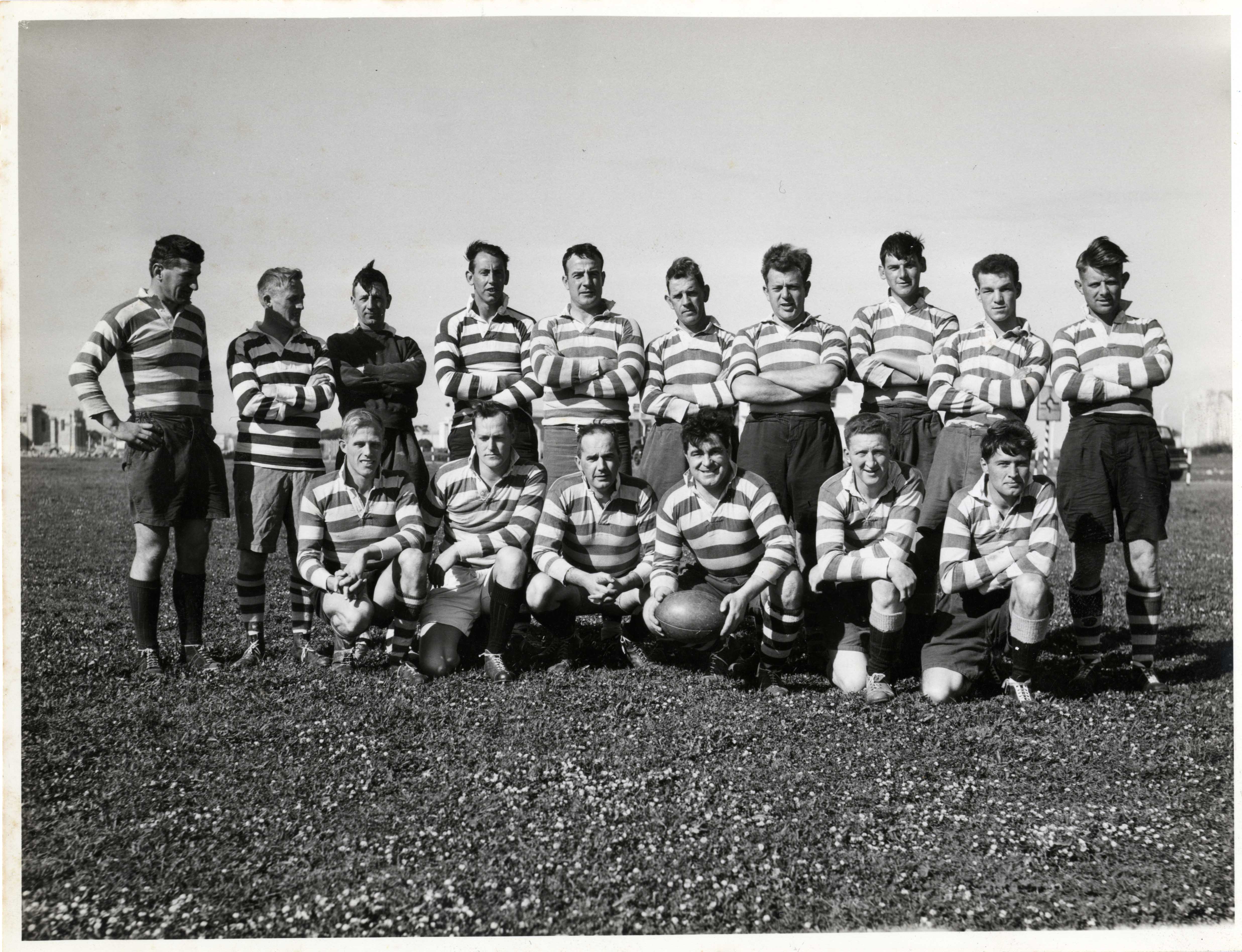  RNAS Hal Far rugby team 13-Mar-1959. J M Culbertson to left of rugby ball 