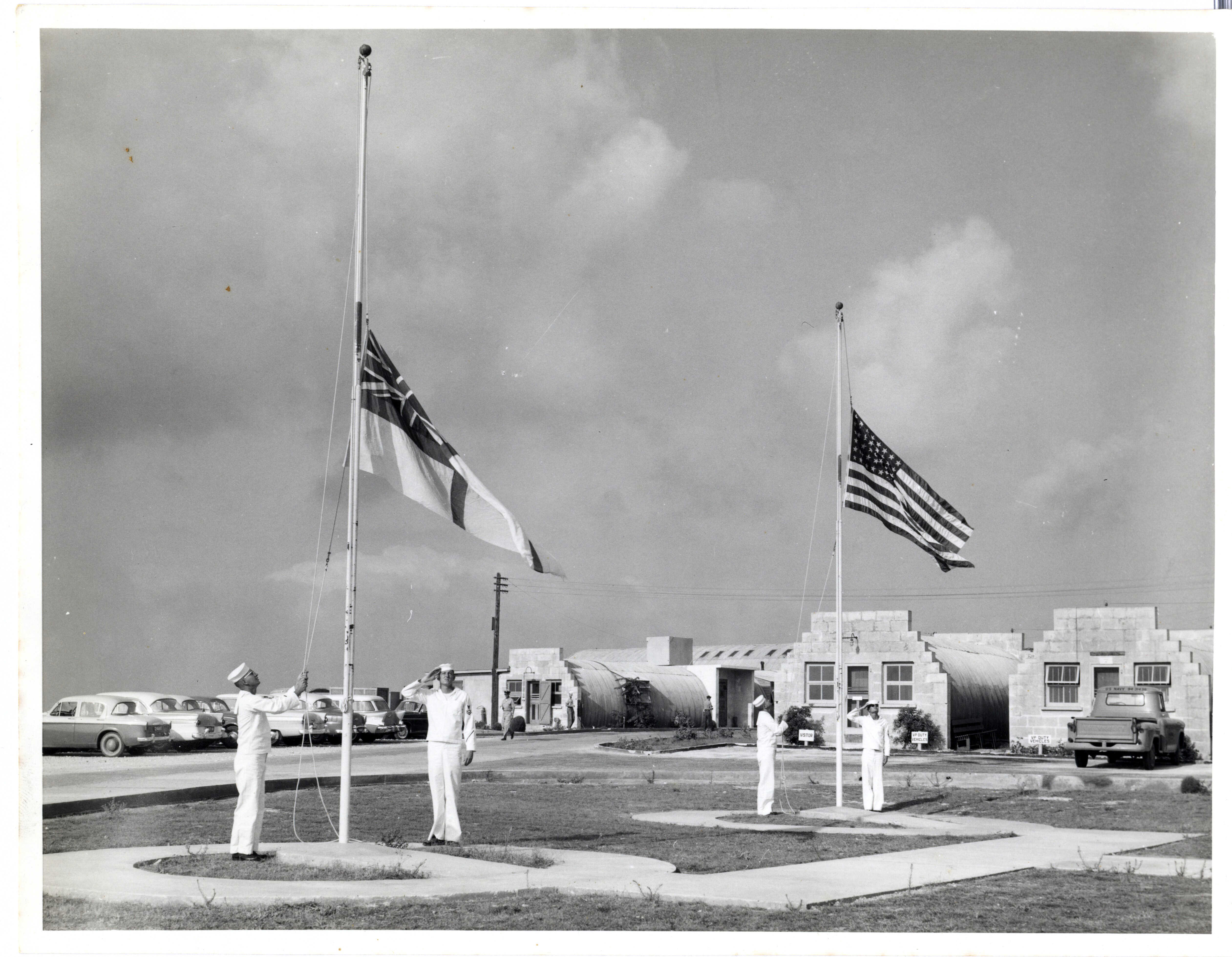  Raising/lowering the White Ensign and Stars & Stripes at RNAS Hal Far, Malta 17-Sep-1959 