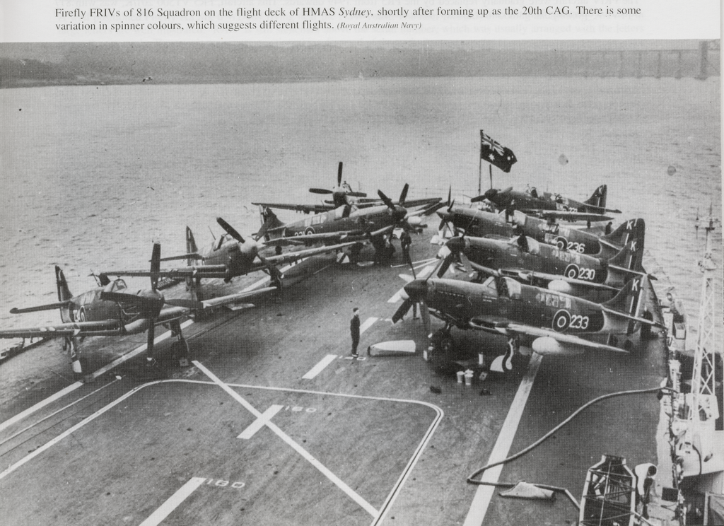  Fireflys on deck of HMAS Sidney - Firefly 233 was flown by J M Culbertson 