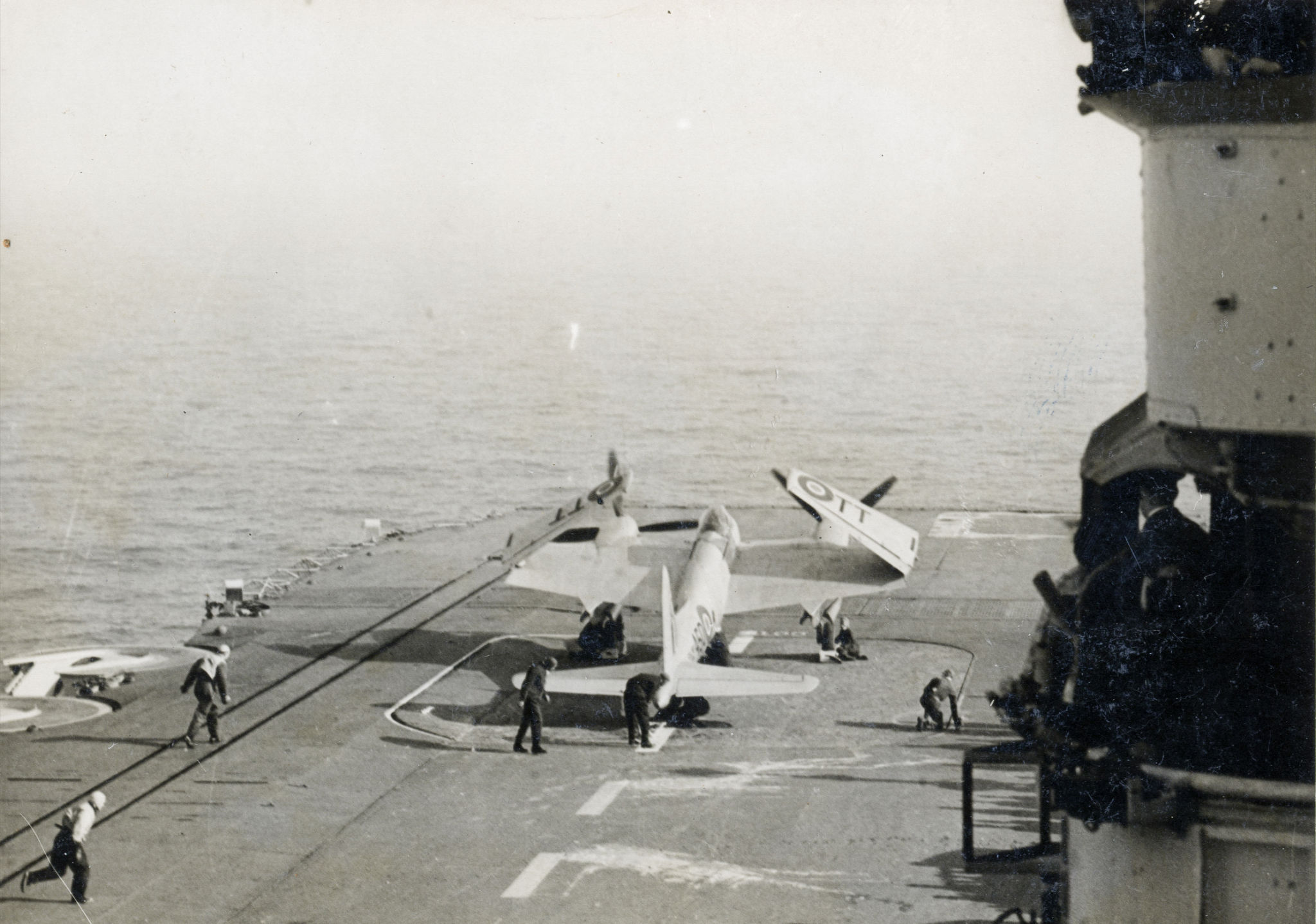  Mosquito landed on aircraft carrier. Wings folded on lift to go to hanger below deck 5 of 5 