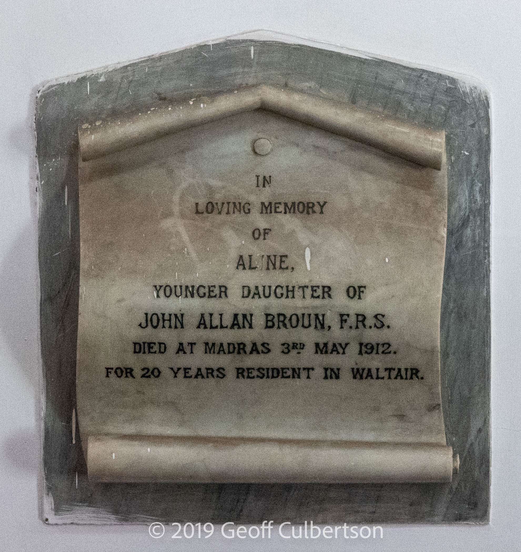 MI - Aline Broun daughter of John Allan Broun died 02-May-1912